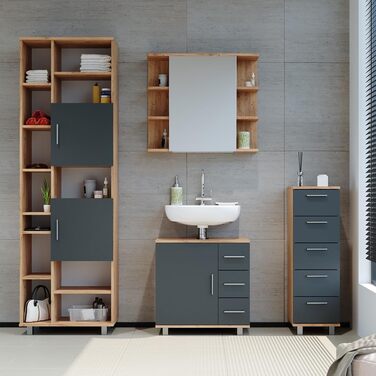 Шафа для ванної Vicco Ilias, дуб/антрацит, 30x95 см, Goldkraft