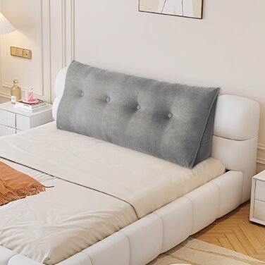 Подушка трикутна для спини OHMG 120/140/160/180/200 см, для ліжка та дивана, з кишенею, знімний чохол, сіра