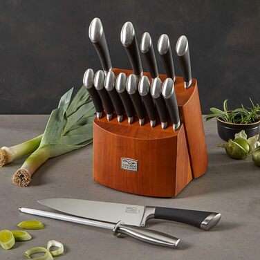 Набір кухонних ножів Chicago Cutlery Fusion (17 предметів) з дерев'яною підставкою, леза з нержавіючої сталі та ергономічні ручки