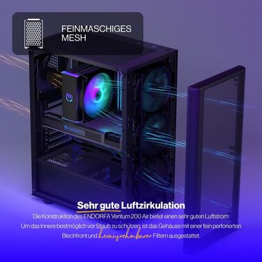 Корпус для ПК ENDORFY Ventum 200 Air ATX з 4 вентиляторами 120 мм, загартоване скло, mesh-панель, компактний, широка сумісність з охолодженням, EY2A002