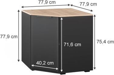 Кутова тумба Vicco Betti, антрацит/сонома, 78x78 см, з дверцятами