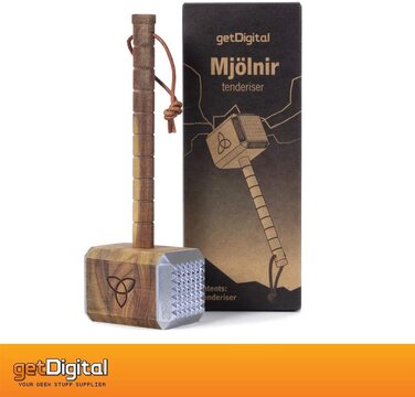 Кухонний молоток для м’яса Thor Mjölnir getDigital, акація, алюміній, з рунами