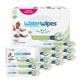 Дитячі вологі серветки WaterWipes Sensitive+ для немовлят та дітей, 99,9% води, 12 пакок по 60 шт (загалом 720 шт)