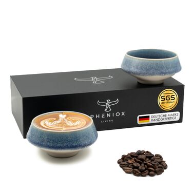Набір чашок для капучино та лате-арт Pheniox Barista, порцелянові, 2 шт по 180 мл, темно-сині