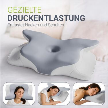 Подушка для шиї Juskys 2 шт. з Memory Foam, ергономічна, дихаючий чохол, для здорового сну - білий/сірий