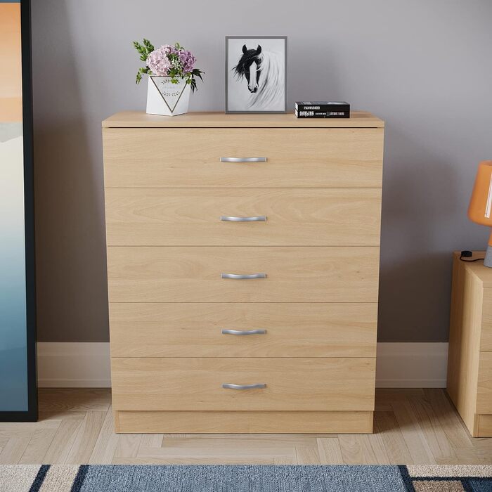 Комод із соснового дерева Vida Designs Riano, 5 шухляд з металевими ручками, захист від деформації, для спальні, 90x75x36 см