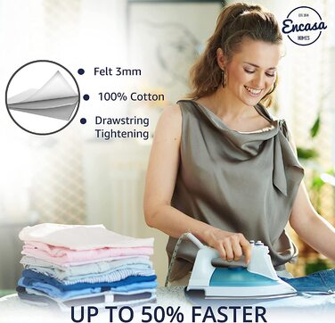 Чохол для прасувальної дошки Encasa Homes, 3 мм флісова підкладка, з посиленим шнуром, тепло-відбивний, білий з принтом 'Кахлі', XL 135x45 см