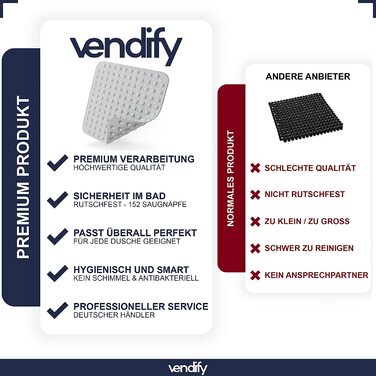 Преміум килимок для душу Vendify, нековзкий, 53x53 см, квадратний, для душу та ванни, BPA Free, з 152 присосками, стійкий до плісняви, машинне прання