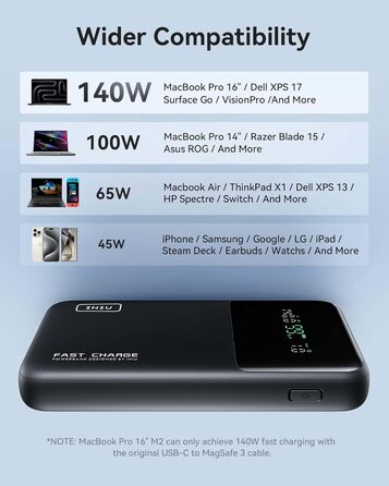 Power Bank INIU 140W, 25000mAh, USB-C, Швидка зарядка PD/QC, для ноутбука, iPhone, компактний, чорний