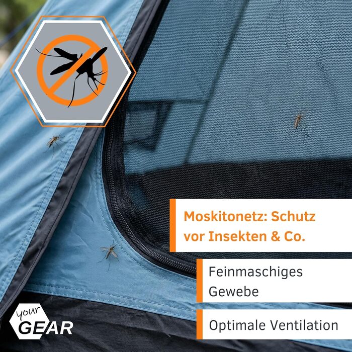 Намет-тіпі your GEAR Zelt Lido для кемпінгу та фестивалів на 3 особи, синій: водонепроникний (5000 мм), з захистом від комах та UV 50+