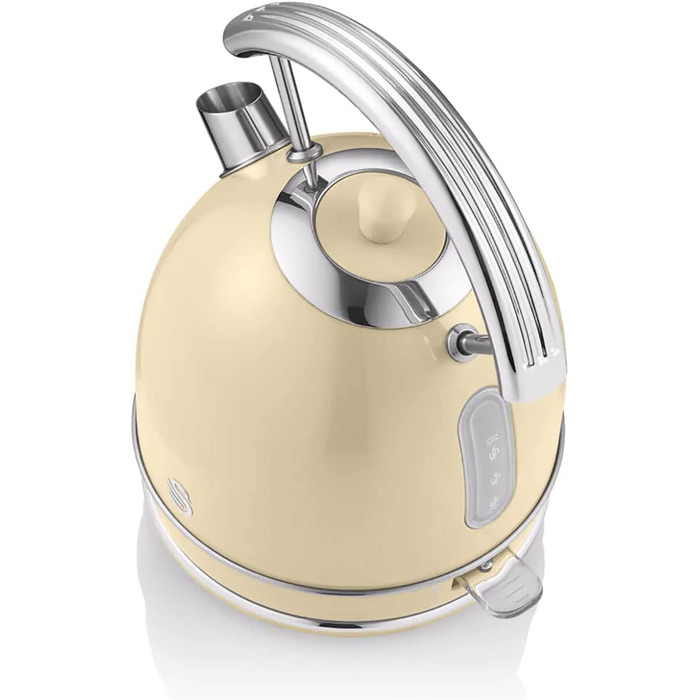 Електрочайник Swan Retro 1,8 л, вінтажний дизайн, Strix, бездротовий, BPA-free нержавійка, 3000 Вт, кремовий