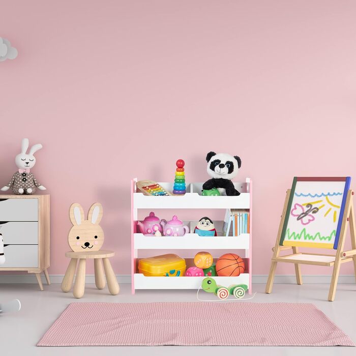 Дитяча полиця Relaxdays, 5 секцій, 60x62,5x30 см, МДФ, біло-рожева, для іграшок і зберігання, розмір L