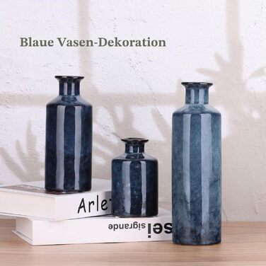 Набір керамічних ваз Blaues (3 шт.) блакитного кольору в стилі прованс для дому, декору вітальні, каміна та передпокою