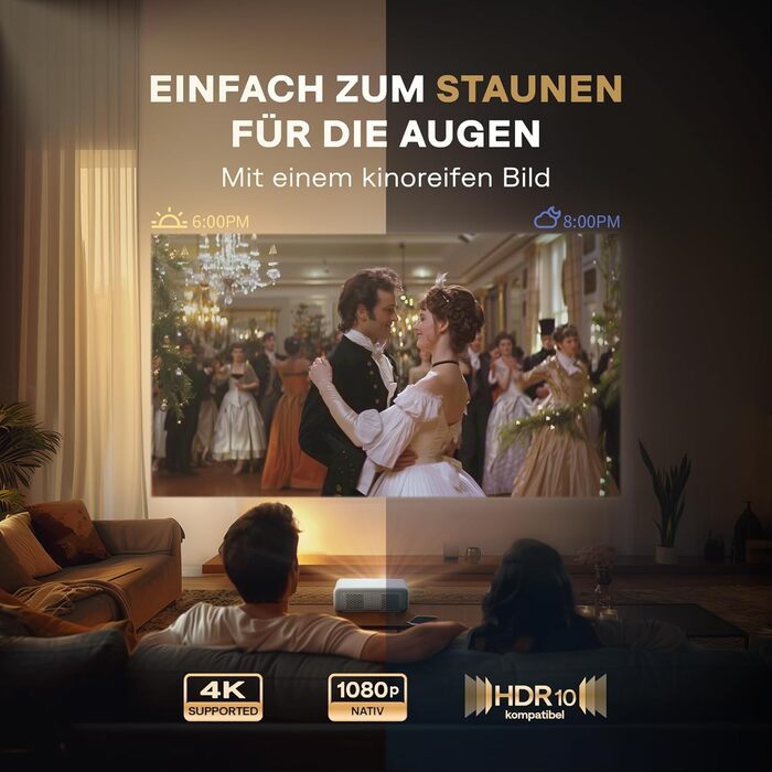 Aurzen Eazze D1 Smart Beamer: 4K проєктор для домашнього кіно з підтримкою 4K, Full HD 1080P, Netflix, Dolby Audio, автофокусом, корекцією трапеції, Wi-Fi, Bluetooth, білий