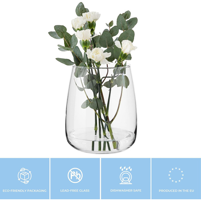 Скляна ваза для тюльпанів TREND FOR HOME Zinnia, прозора, кругла, 17 см, ⌀ 11.9 см, настільна, бочкоподібна