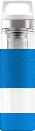 Термос-пляшка SIGG Hot & Cold Glass 0.4 л, скляна, з силіконовим захистом, ізотермічна, без шкідливих домішок, електрично-синя