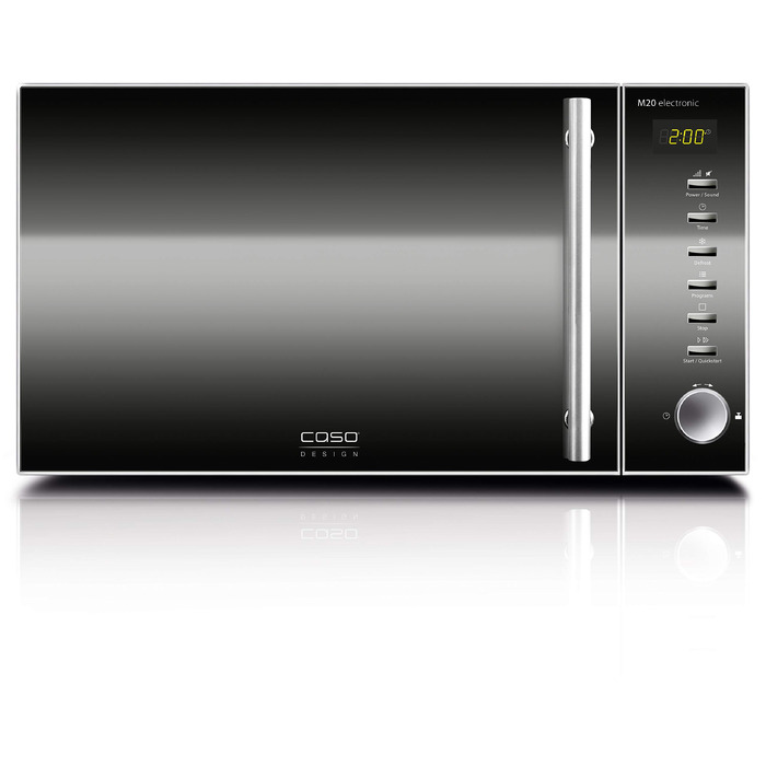 Мікрохвильова піч з грилем Caso MG20 menu 2-in-1, 800 Вт / 1000 Вт, 20 л, 14 програм приготування, нержавіюча сталь та дзеркальне скло