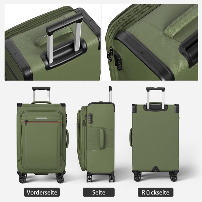 Набір м'яких розширюваних валіз 3-тійльний, тканинний дорожній кофр (розмір L, темно-зелений)