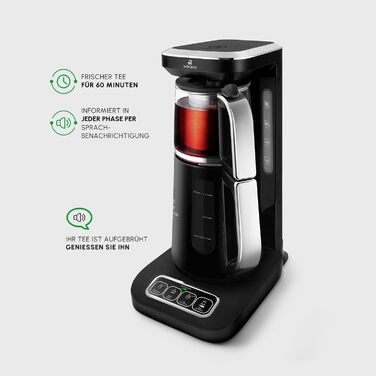 Чайоварка-робот Karaca Çaysever Pro 4-в-1: чайник, кавоварка, фільтр-кавоварка, 2500W, чорний & хром, з індикатором свіжості та голосовими підказками (великий, хром)