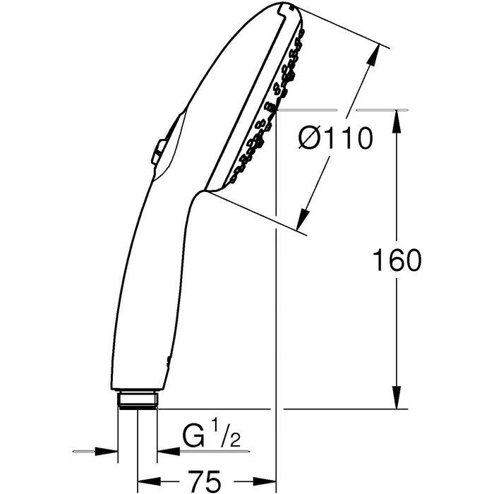 Душова лійка GROHE Vitalio 110, водоощадна (8 л/хв), 3 режими струменя, універсальне підключення, хром, 26031001