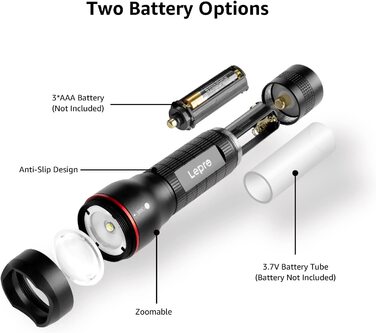 Lepro LED ліхтарик LE2000, надяскравий, 5 режимів, зум, водонепроникний, для кемпінгу, туризму, риболовлі, подарунок (2 шт.)