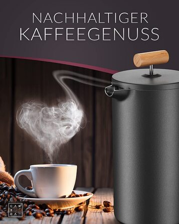 Френч-прес для кави Lambda Coffee, термостійкий, подвійні стінки, 0,6 л (3 чашки), нержавіюча сталь, чорний