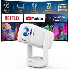 Проектор Aurzen D1 Air Smart: 1080P, 4K, HDR10, Dolby Audio, Netflix, USB-C, Автофокус, Компактний