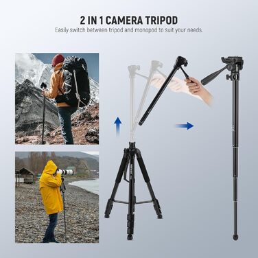 NEEWER Базовий відеоштатив 188 см з 3D-головою та пультом, тримачем для телефону, DSLR, iPhone, телескопа, навантаження до 8 кг, TP05