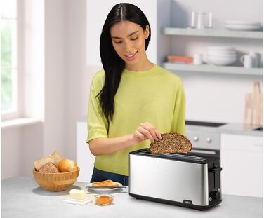 Тостер Braun PurShine HT 1610 BK, 25 см, 8 режимів підсмажування, розморожування, підігрів, решітка для булочок, чорний, 1030 Вт