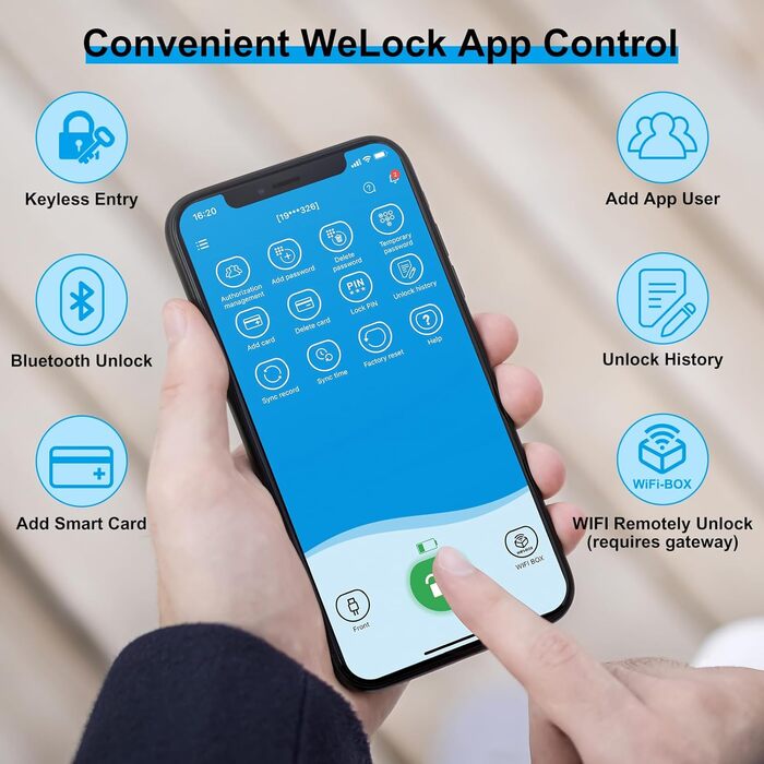 Електронний дверний замок WELOCK з відбитком пальця, Wi-Fi, RFID-картами, керуванням через додаток, для дверей 30-70 мм, безключовий замок