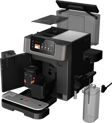 Кавомашина автоматична Grundig KVA 8230, 19 бар, сталева кавомолка, капучинатор, підігрів чашок, чорний/сріблястий