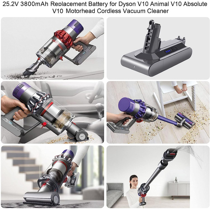 Акумулятор ARyee V10 для пилососа Dyson V10 Animal/Absolute/Motorhead/Fluffy/Total Clean, 25.2В, 3800мАг, сумісний