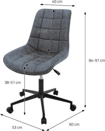 Ергономічне офісне крісло ML-Design, антрацит, штучна шкіра, металевий каркас, з підлокітниками, регульована висота, обертання 360°, 5 коліс, для домашнього офісу та кабінету