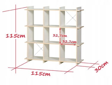 Модульний відкритий стелаж 3x3 KLX KOSTKA, білий — для книг, папок та офісу
