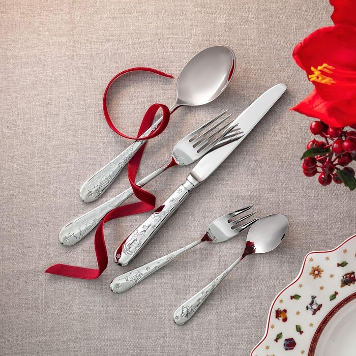 Набір столових приборів Villeroy & Boch Toy's Delight 30 предметів, сріблясто-платиновий, нержавіюча сталь, для 6 осіб, з різдвяними мотивами