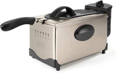 Електрична фритюрниця BLACK+DECKER BXDF2100E, 2100 Вт, 3 л, знімна чаша, нержавіюча сталь, сіра, регулювання температури, легке очищення, підходить для посудомийки