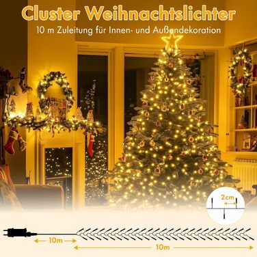 Світлодіодна гірлянда MAGGIFT Cluster 20м, 1000 LED, теплий білий колір, водонепроникна для вулиці та дому, з пультом, таймером та 8 режимами роботи