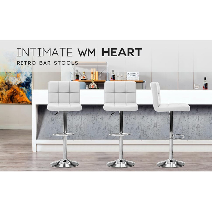 Барні стільці Intimate WM Heart, 2 шт, з м'яким сидінням, білий, кухонні стільці з підніжкою та спинкою, регульована висота, сучасний обертовий барний стілець