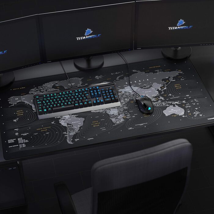 Килимок для миші Titanwolf XXL 1200x600 мм з картою світу - великий, для геймінгу, покращує точність та швидкість, сумісний з Logitech