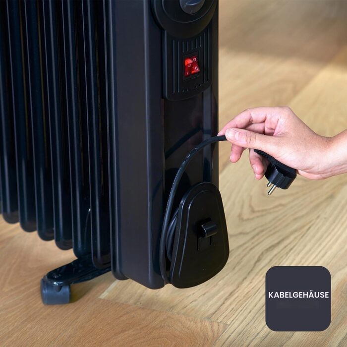 Масляний радіатор BLACK+DECKER BXRA1500E, 1500 Вт, 6 секцій, 2 рівні потужності, чорний