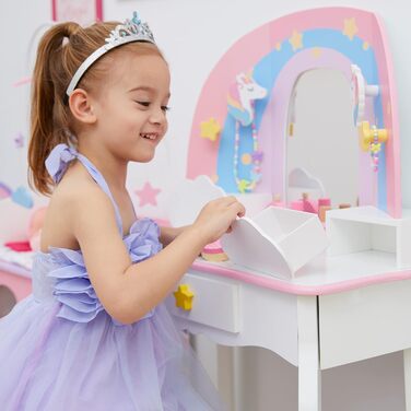 Дитячий туалетний столик Teamson Kids Fantasy Fields Little Dreamer з дзеркалом, вбудованим сховищем і стільчиком, білий