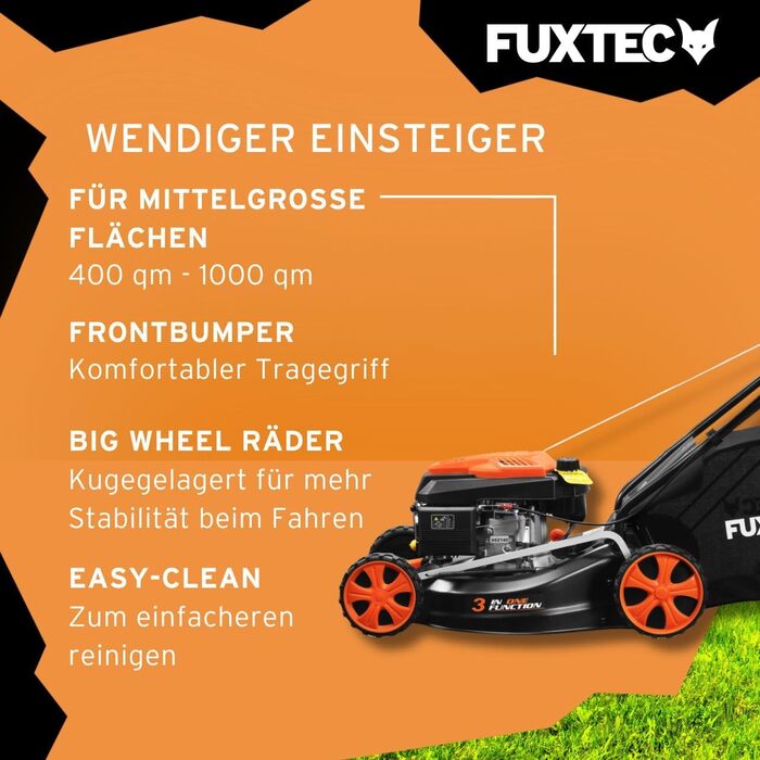 Бензокоса FUXTEC 3в1 FX-RM4646ECO: 3,5PS, 46 см, 50л кошик, мульчування, 25 кг