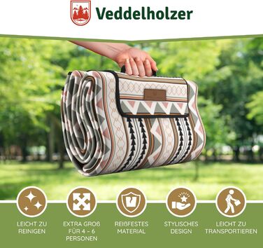 Водонепроникна пляжний коврик Veddelholzer Boho 200 x 200 см, ізольована підстилка для пікніка, кемпінгу та парку, стійка до піску