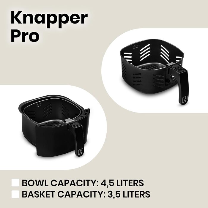 Аерофритюрниця ZEEGMA Knapper Pro Turbo 1400 Вт, 4,5 л, тефлонове покриття, 8 програм, швидке та здорове приготування, чорна