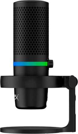 HyperX DuoCast USB конденсаторний мікрофон з RGB підсвіткою, вбудованим поп-фільтром, антивібраційним кріпленням, регулюванням підсилення, сумісний з ПК, PS5, PS4, Mac, чорний