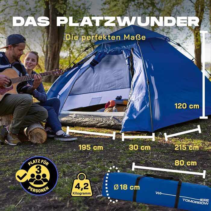 Намет Lumaland Outdoor Pop Up для 2-3 осіб, купольний, швидкорозкладний, для кемпінгу, подорожей, трекінгу та фестивалів, 215x195x120 см, з сумкою