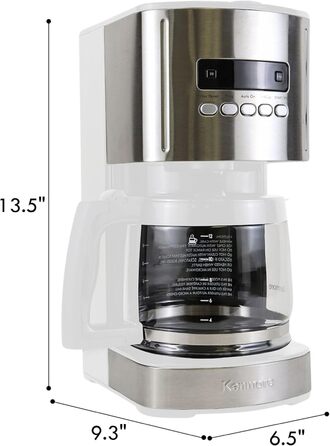 Kenmore кавоварка фільтраційна 12 чашок, 1,8 л, програмована, з таймером, швидке заварювання, багаторазовий фільтр, скляний глечик, цифровий дисплей, вугільний водяний фільтр, біла