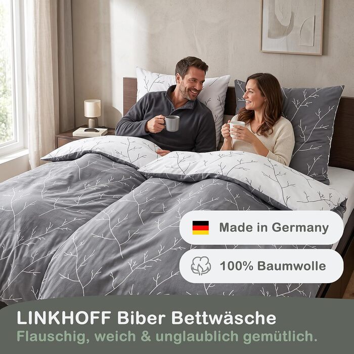 Комплект постільної білизни LINKHOFF Biber 135x200см, 100% бавовна, сіро-білий квітковий принт (2 предмети: 135x200см + 80x80см)