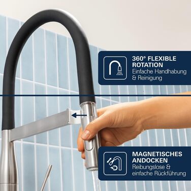 Змішувач кухонний GROHE Essence SuperSteel з висувним душем та магнітним кріпленням 30294000