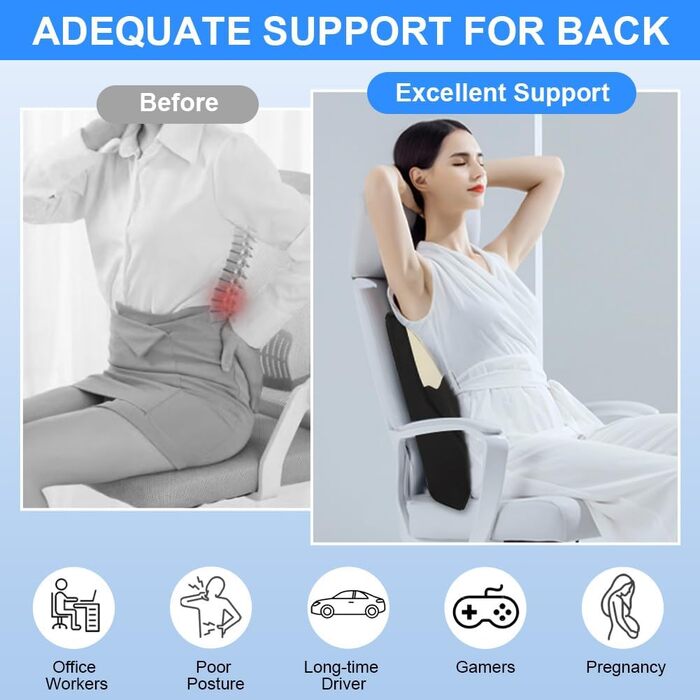Подушка для спини з Memory Foam Schaum: ергономічна підтримка попереку для офісного крісла, авто та столу (чорно-бежева)